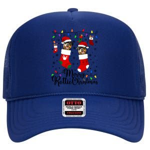 Merry Rottie Christmas Rottweiler Xmas Party Rottweiler Gift High Crown Mesh Back Trucker Hat