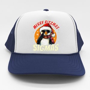 Merry Rizzmas Christmas Rizz Cool Peguin Sunglasses Sigmas Trucker Hat