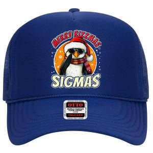 Merry Rizzmas Christmas Rizz Cool Peguin Sunglasses Sigmas High Crown Mesh Back Trucker Hat