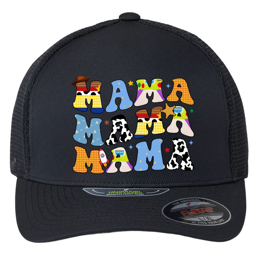 Mama Retro Character Cute Flexfit Unipanel Trucker Cap