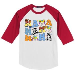 Mama Retro Character Cute Kids Colorblock Raglan Jersey