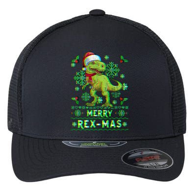 Merry Rexmas Christmas Trex Gift Flexfit Unipanel Trucker Cap