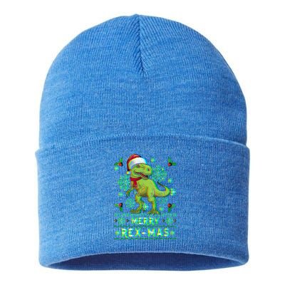 Merry Rexmas Christmas Trex Gift Sustainable Knit Beanie