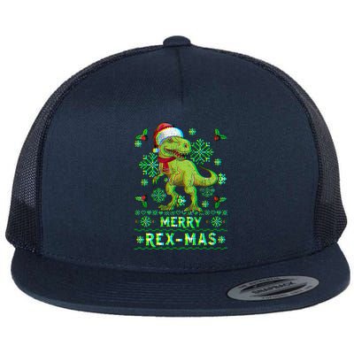 Merry Rexmas Christmas Trex Gift Flat Bill Trucker Hat