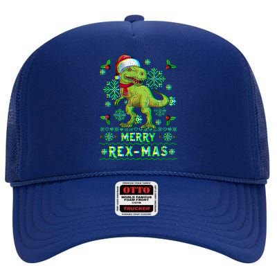 Merry Rexmas Christmas Trex Gift High Crown Mesh Back Trucker Hat