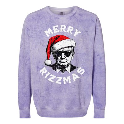 Merry Rizzmas Christmas Funny Trump Santa Claus Xmas Pajamas Colorblast Crewneck Sweatshirt