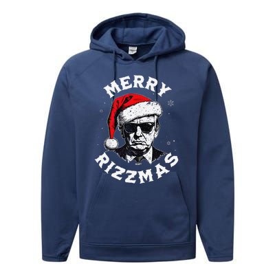 Merry Rizzmas Christmas Funny Trump Santa Claus Xmas Pajamas Performance Fleece Hoodie