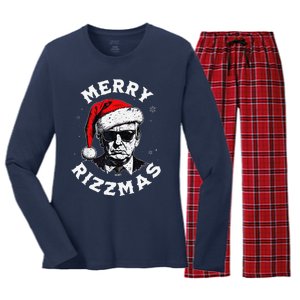 Merry Rizzmas Christmas Funny Trump Santa Claus Xmas Pajamas Women's Long Sleeve Flannel Pajama Set 