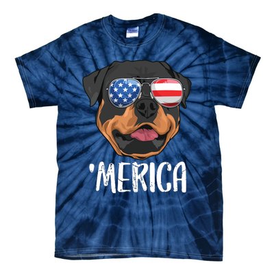 Merica Rottweiler Dog 4th Of July American Flag Tie-Dye T-Shirt