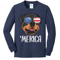 Merica Rottweiler Dog 4th Of July American Flag Kids Long Sleeve Shirt