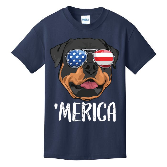 Merica Rottweiler Dog 4th Of July American Flag Kids T-Shirt