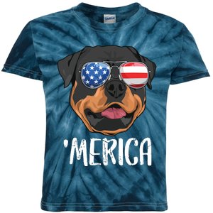 Merica Rottweiler Dog 4th Of July American Flag Kids Tie-Dye T-Shirt