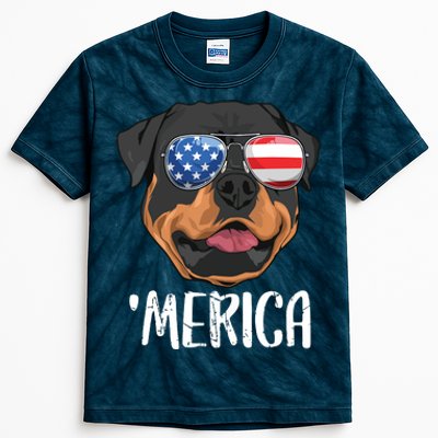 Merica Rottweiler Dog 4th Of July American Flag Kids Tie-Dye T-Shirt