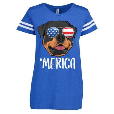 Merica Rottweiler Dog 4th Of July American Flag Enza Ladies Jersey Football T-Shirt