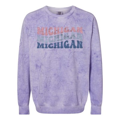 Michigan Retro Distressed Logo Colorblast Crewneck Sweatshirt