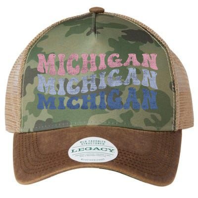 Michigan Retro Distressed Logo Legacy Tie Dye Trucker Hat