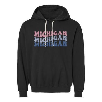 Michigan Retro Distressed Logo Garment-Dyed Fleece Hoodie