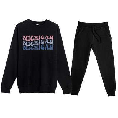 Michigan Retro Distressed Logo Premium Crewneck Sweatsuit Set