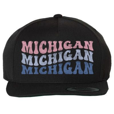 Michigan Retro Distressed Logo Wool Snapback Cap