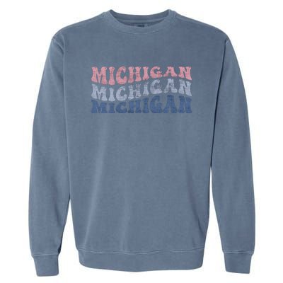 Michigan Retro Distressed Logo Garment-Dyed Sweatshirt