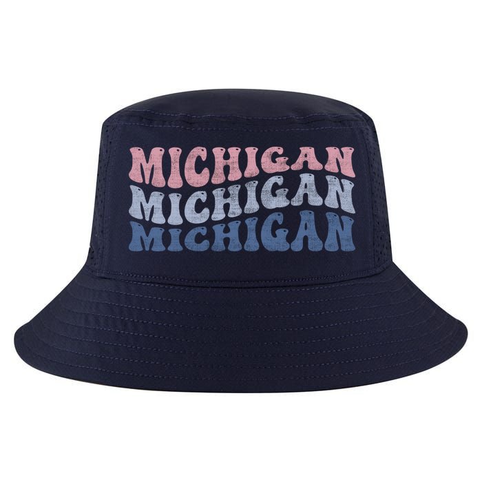 Michigan Retro Distressed Logo Cool Comfort Performance Bucket Hat