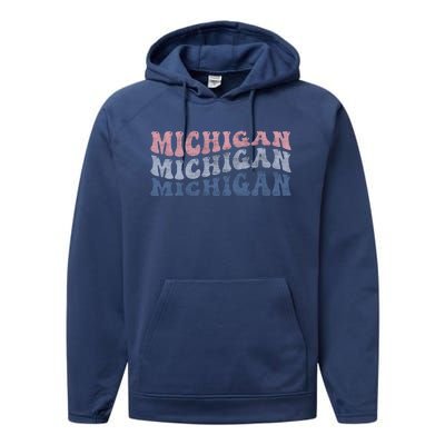 Michigan Retro Distressed Logo Performance Fleece Hoodie