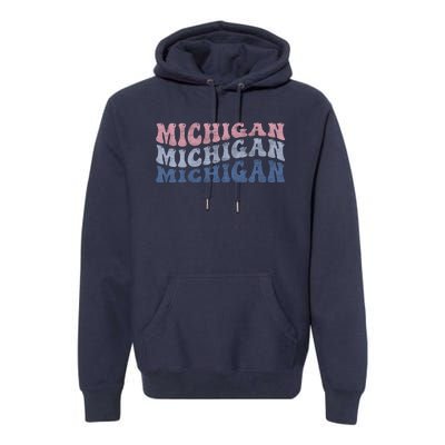 Michigan Retro Distressed Logo Premium Hoodie