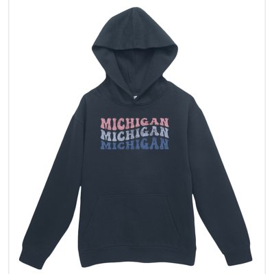 Michigan Retro Distressed Logo Urban Pullover Hoodie