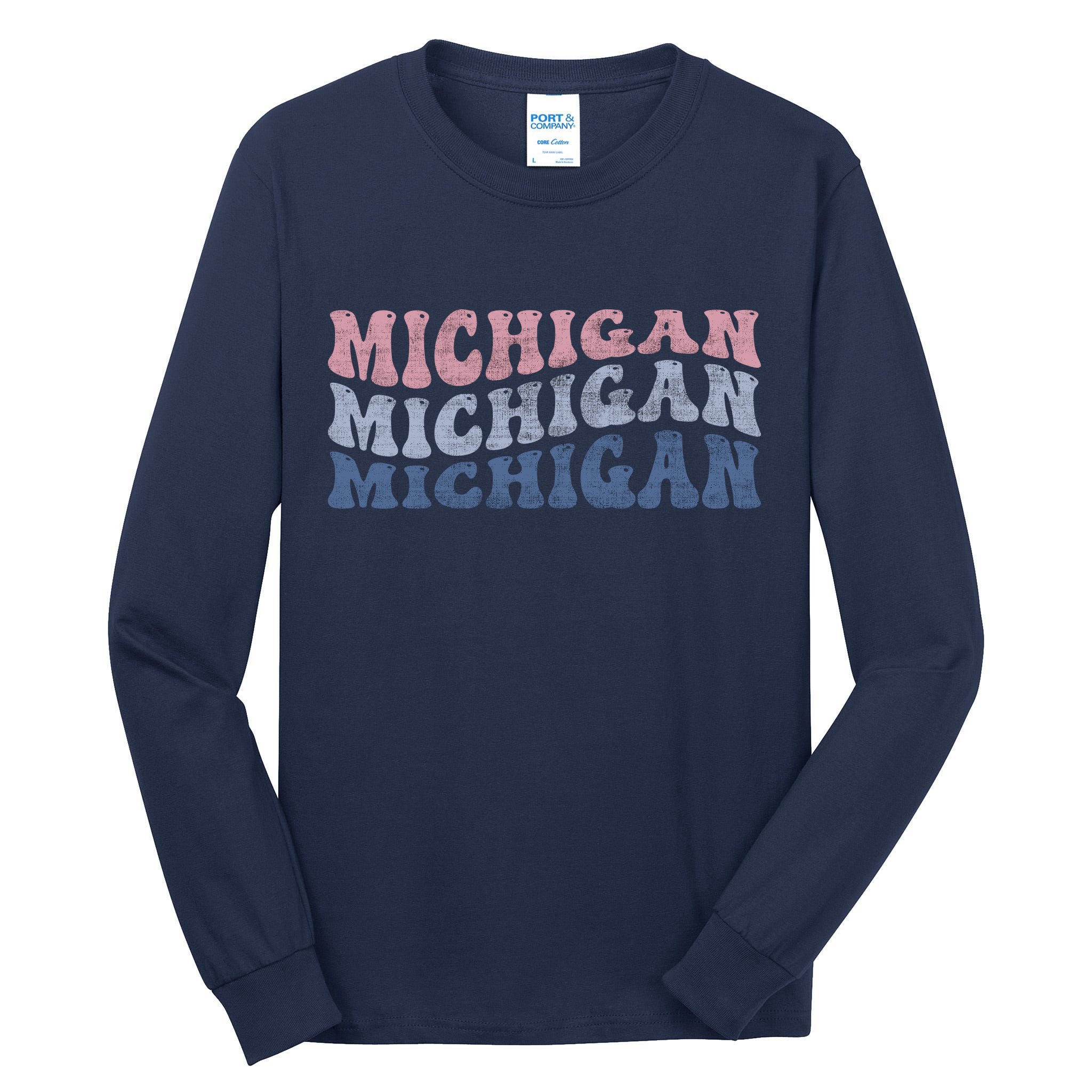 Michigan Retro Distressed Logo Tall Long Sleeve T-Shirt