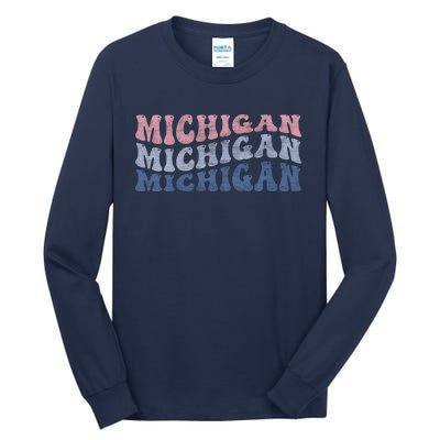 Michigan Retro Distressed Logo Tall Long Sleeve T-Shirt