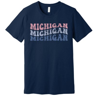 Michigan Retro Distressed Logo Premium T-Shirt