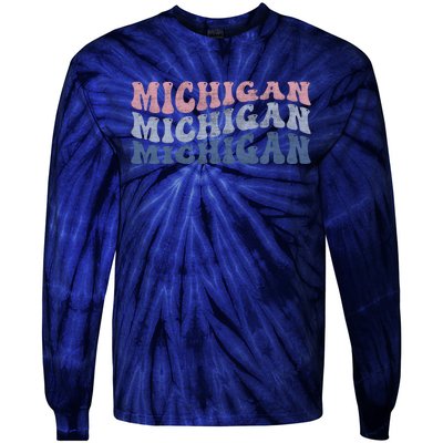 Michigan Retro Distressed Logo Tie-Dye Long Sleeve Shirt