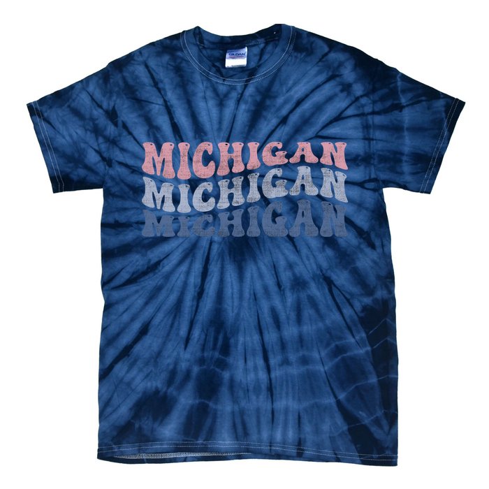 Michigan Retro Distressed Logo Tie-Dye T-Shirt