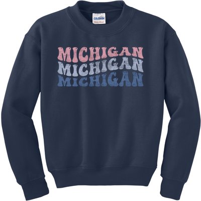 Michigan Retro Distressed Logo Kids Sweatshirt