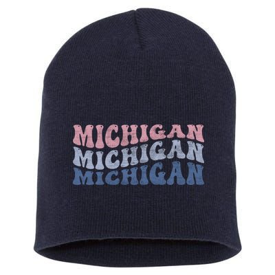 Michigan Retro Distressed Logo Short Acrylic Beanie
