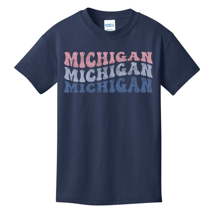 Michigan Retro Distressed Logo Kids T-Shirt