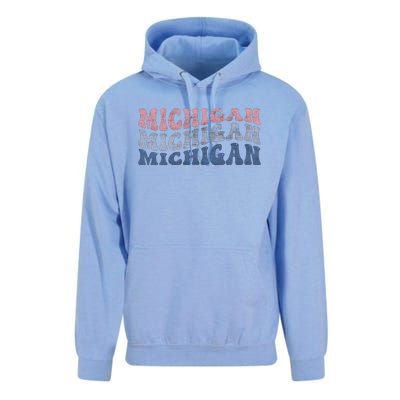 Michigan Retro Distressed Logo Unisex Surf Hoodie