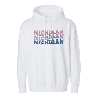 Michigan Retro Distressed Logo Garment-Dyed Fleece Hoodie