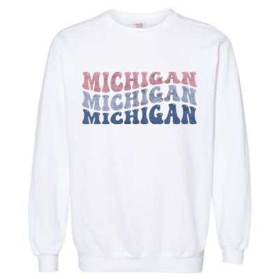 Michigan Retro Distressed Logo Garment-Dyed Sweatshirt