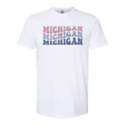 Michigan Retro Distressed Logo Softstyle CVC T-Shirt