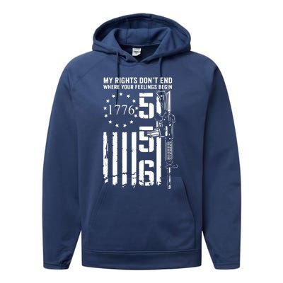 My Rights Don't End Where Your Feelings Begin AR15 USA Flag Performance Fleece Hoodie