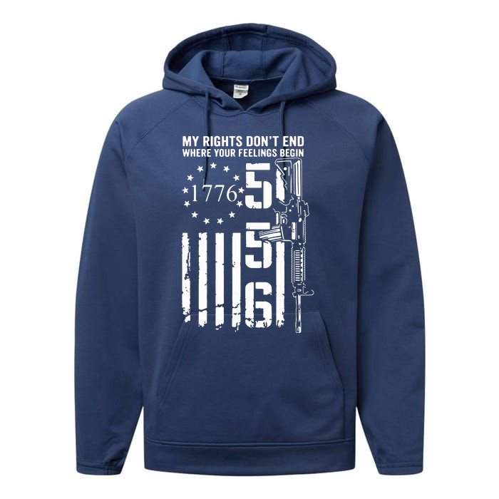 My Rights Don't End Where Your Feelings Begin AR15 USA Flag Performance Fleece Hoodie