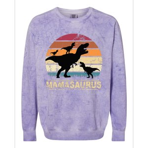 Mamasaurus Rex Dinosaur Triplet Dino Mom retro Colorblast Crewneck Sweatshirt