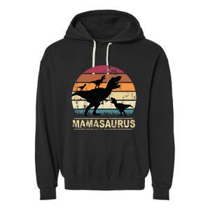 Mamasaurus Rex Dinosaur Triplet Dino Mom retro Garment-Dyed Fleece Hoodie