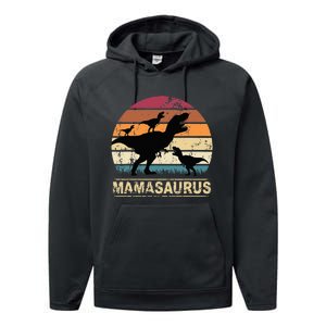 Mamasaurus Rex Dinosaur Triplet Dino Mom retro Performance Fleece Hoodie