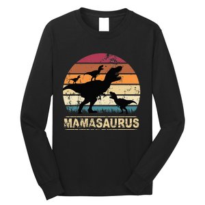 Mamasaurus Rex Dinosaur Triplet Dino Mom retro Long Sleeve Shirt