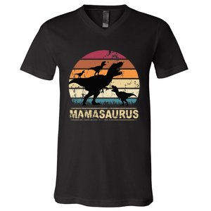 Mamasaurus Rex Dinosaur Triplet Dino Mom retro V-Neck T-Shirt