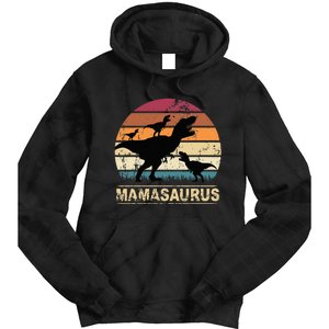 Mamasaurus Rex Dinosaur Triplet Dino Mom retro Tie Dye Hoodie