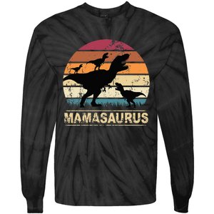 Mamasaurus Rex Dinosaur Triplet Dino Mom retro Tie-Dye Long Sleeve Shirt