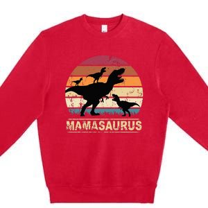 Mamasaurus Rex Dinosaur Triplet Dino Mom retro Premium Crewneck Sweatshirt